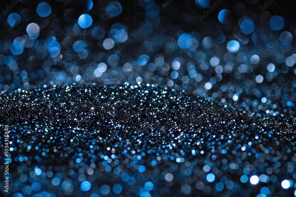 Poster tiny blue and silver particles shimmer and reflect light, creating a mesmerizing sparkle against a d
