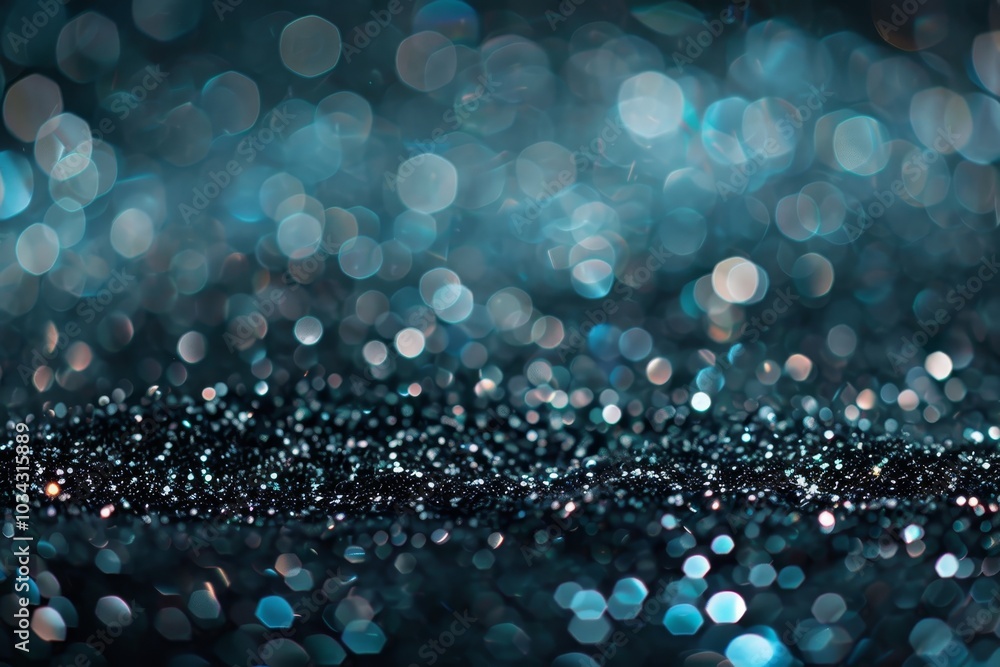 Poster an enchanting display of blue and silver glitter sparkles, with a vibrant array of bokeh effects ill