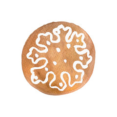 gingerbread snowflake Christmas baking holiday cookies with icing watercolor composition isolated on white background base for cards textile tableware