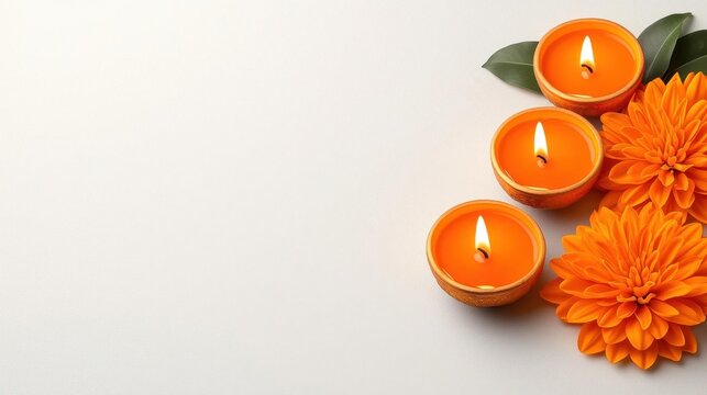 A photostock images of a vibrant Happy Diwali card with diya lamps, background clean white High Quality