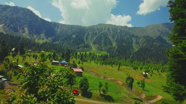 Arang Kel village in Neelum valley on a sunny day in the State of Azad Jammu and Kashmir, Pakistan