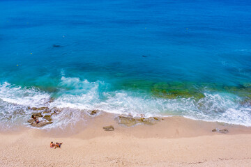 Aerial view of beautiful Petani beach on Kefalonia island, Greece