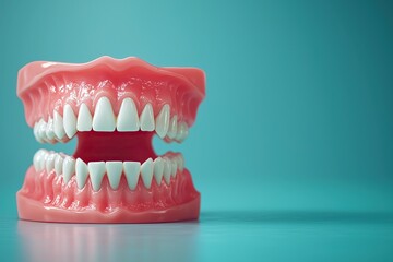 Obraz premium model of human teeth dental dentistry medical oral health against blue background copy space