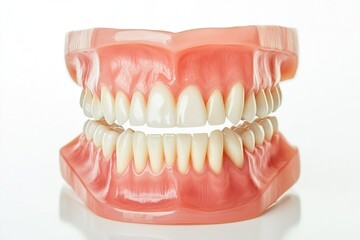 Obraz premium close-up view of set of srtificial dental teeth isolated on white background