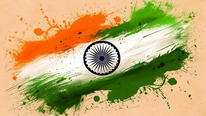 The Indian flag creatively decorated with colorful powder, representing unity and national pride