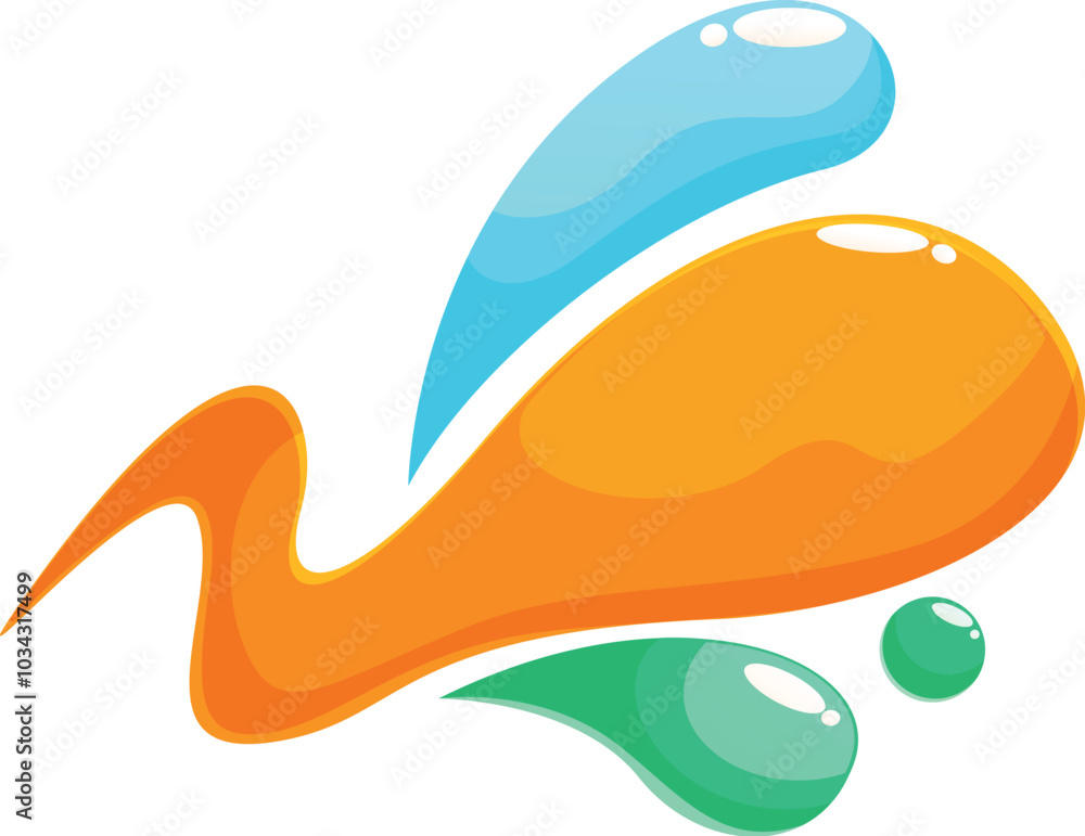 Poster abstract design featuring a liquid shape stretching and forming colorful blobs