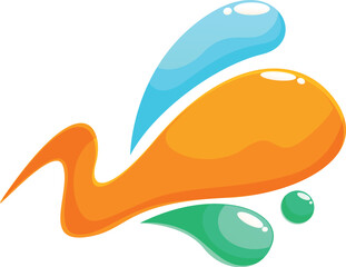 Abstract design featuring a liquid shape stretching and forming colorful blobs