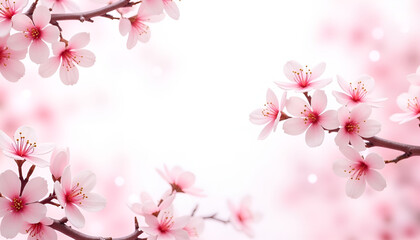 Obraz premium Beautiful sakura background with blooming pink cherry blossoms and soft bokeh effect