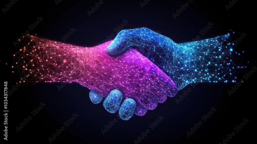 Aufkleber digital handshake with glowing lines and points