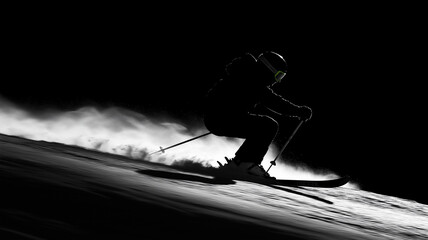 Silhouette of a Skier in Motion
