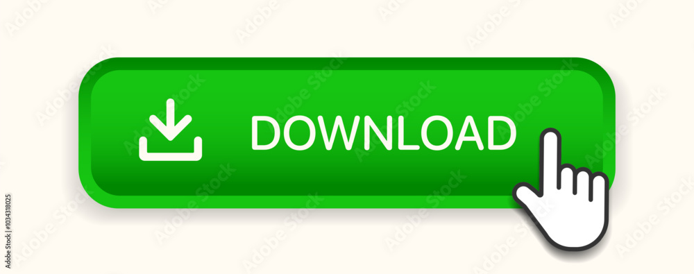 Poster 3D download button icon. Upload icon. Down arrow bottom side symbol. Click here button. Save cloud icon push button for UI UX, website, mobile application.