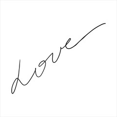 The flying inscription is love. handwritten inscription in a sweeping style