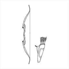 classic bow and quiver with arrows. barebow sketch. Doodle sports compound bow and arrow