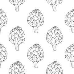 doodle pattern with artichokes. sketch of an artichoke on an endless background