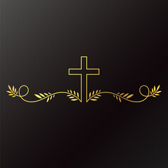 Golden Christian cross with leaves pattern © john1179