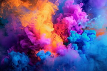 Fototapeta premium The artwork features an explosion of colorful smoke in vivid shades, blending seamlessly as it forms an abstract design. The dynamic movement adds depth and intrigue.