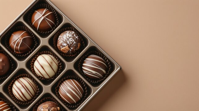top view of luxury chocolate gift box on brown background