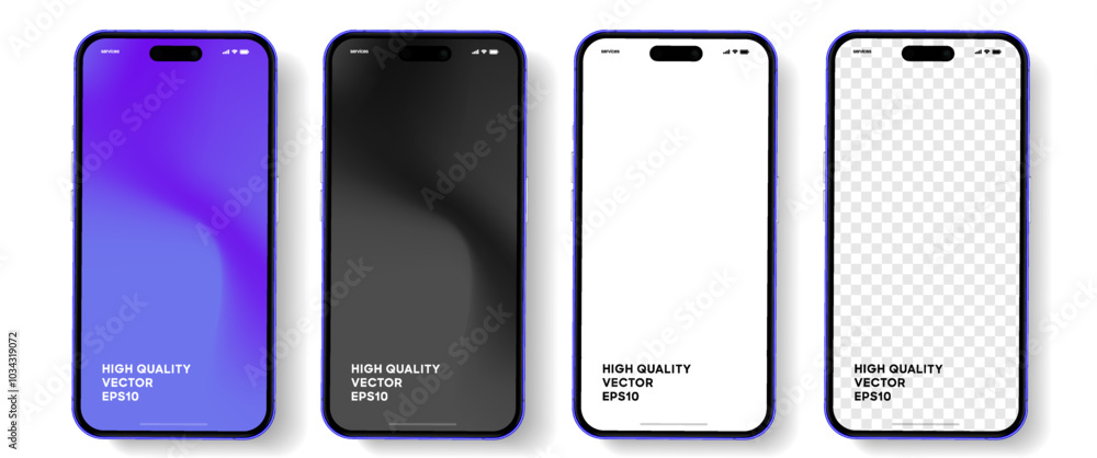 Poster Realistic smartphone mockup. Mobile phone vector with isolated on white background. Device front view. 3D mobile phone with shadow. Realistic, high quality smart phone mockup for ui ux presentation.