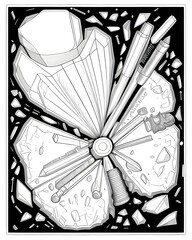 A black and white poster of a pen and a marker with the word  contour  on it.