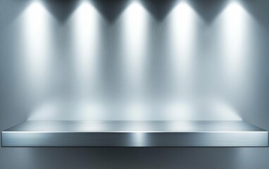 Obraz premium Polished stainless steel counter with spotlight shining above, modern and sleek design, perfect for contemporary kitchen or industrial interior themes