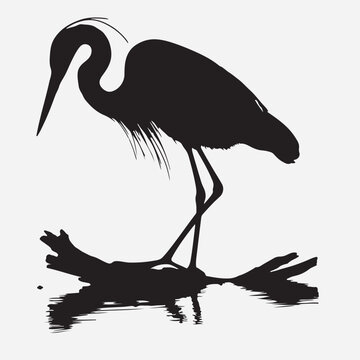 Herron Silhouette image. Herron sitting on a bench.