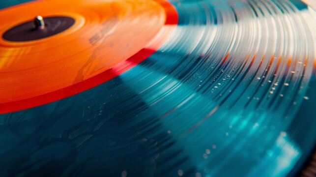 A throwback to the 70s with this grainy gradient vinyl record cover boasting a mix of muted blues and burnt orange tones