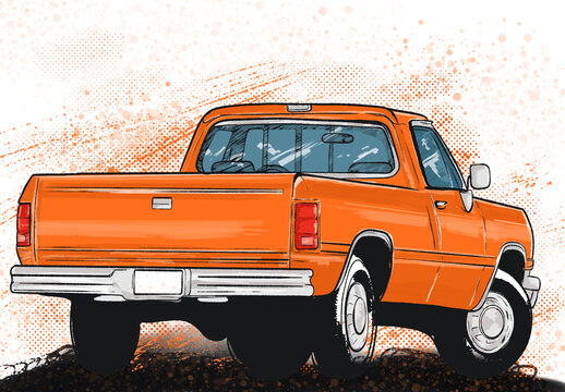 Cartoon pickup car orange