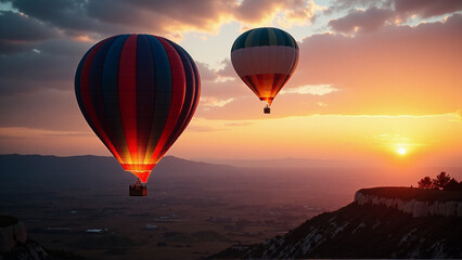 Naklejka premium Air balloon with sunrise photo