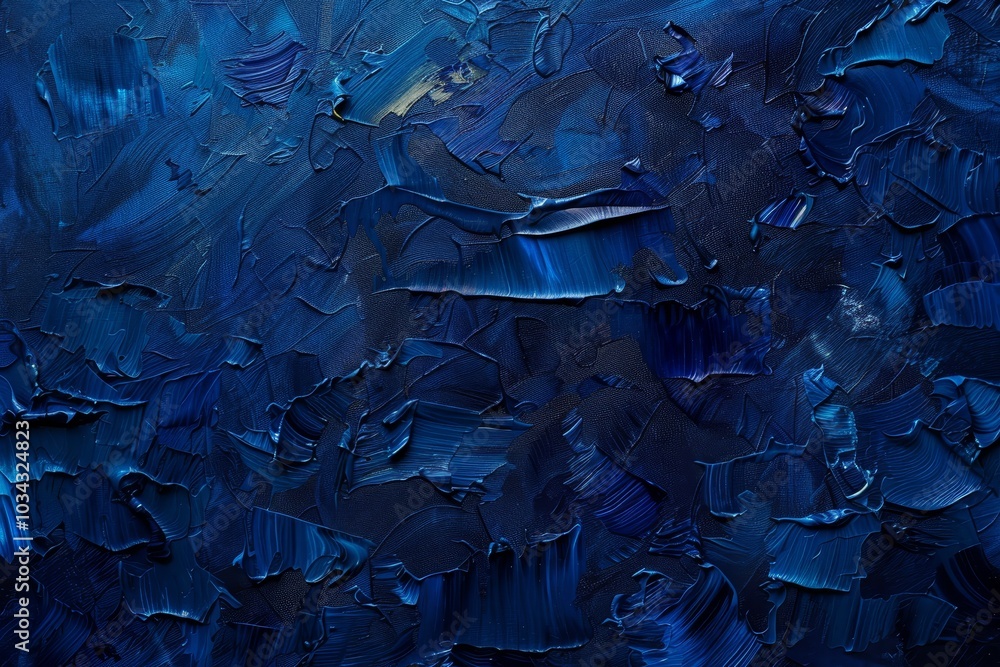 Poster the artwork features a deep blue palette with varied brush strokes, creating a rich texture that evo