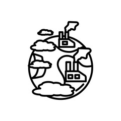 Polluted Earth Outline Icon, Vector illustration