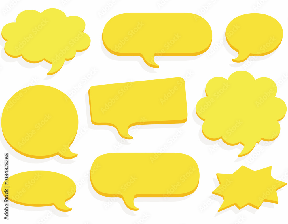 Aufkleber a collection of yellow speech and thought bubbles of various shapes on a white background, ready for