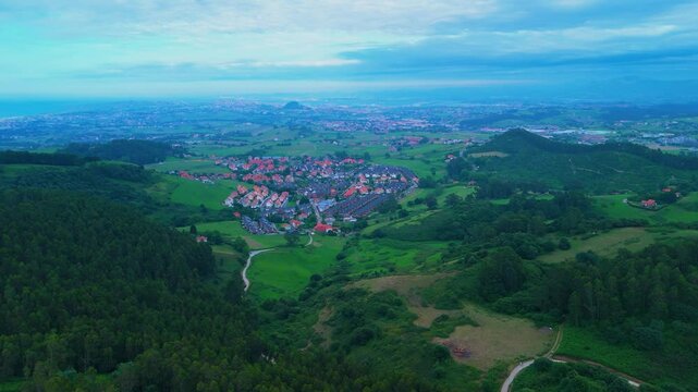 Mortera village from La Picota mountain in the Liencres mountain range. Municipality of Pi&eacute;lagos. Cantabrian Sea. Cantabria. Spain. Europe
