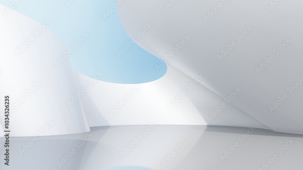 Poster abstract architecture background white curved walls 3d render