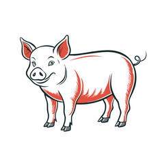 Fototapeta premium Charming pig illustration in red and white for Lunar New Year celebration and The Year of the Pig