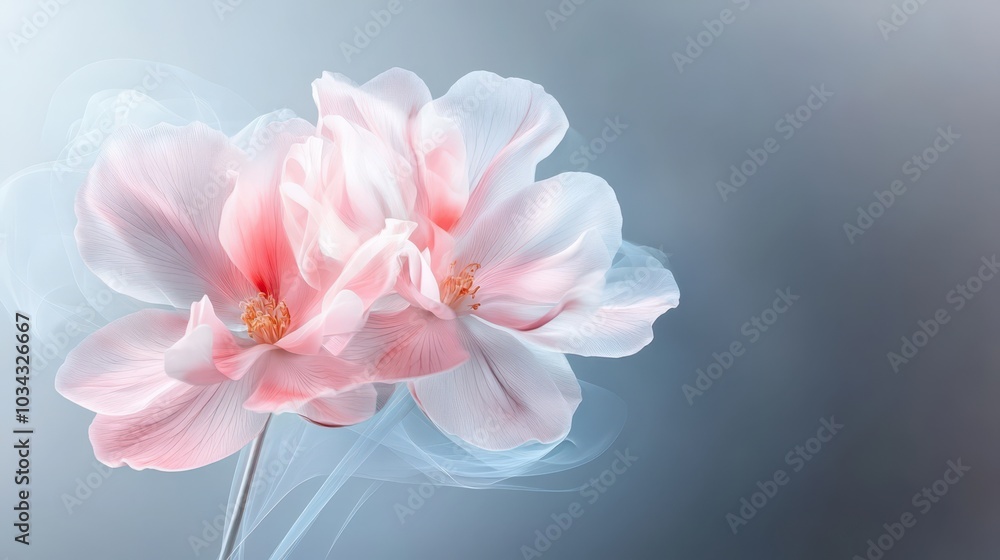 Poster delicate red cyclamen flowers in soft lighting against a silver background highlighting their transl