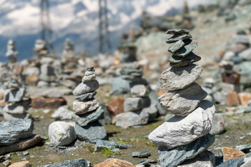 Rock cairn garden for rock stacking - Gornergrat, Switzerland