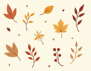 Obraz premium Assorted autumn leaves in vibrant shades of orange, red, and yellow scattered against a light beige background, capturing the essence of fall.