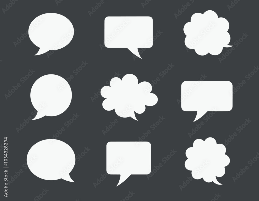 Poster set of various speech bubbles on a dark background representing communication and dialogue concepts 