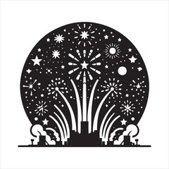 Celebration Fireworks silhouette on white background
