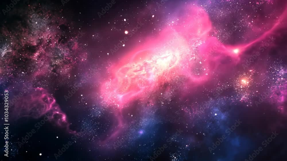 Wall mural a vibrant pink nebula glows against the backdrop of a vast, star-filled space