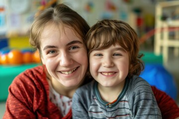 Therapist Supporting an Autistic Child in a Therapy Session