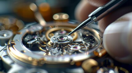 A closeup of a watchmakers precise movements as they delicately adjust the hands of a highend complicated watch using only their steady hand and expert eye.