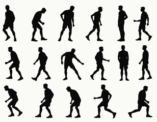 Fototapeta premium Silhouettes of a male athlete in various dynamic poses, showcasing movement and agility in a minimalist style on a white background.