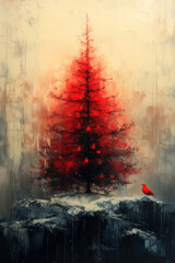 beautiful warm christmas artwork tree red and dark