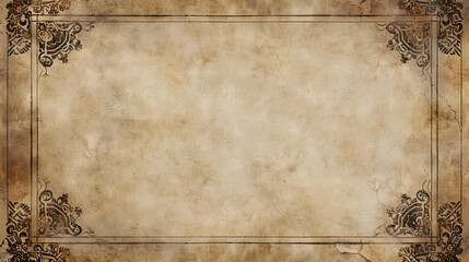 Fototapeta premium A vintage parchment background with ornate borders.