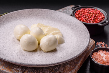 Delicious fresh mozzarella cheese with tomatoes, salt and spices