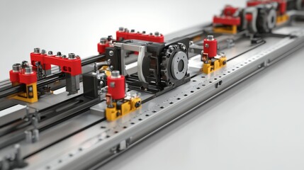 Fototapeta premium Detailed mechanics of assembly line equipment move efficiently during production