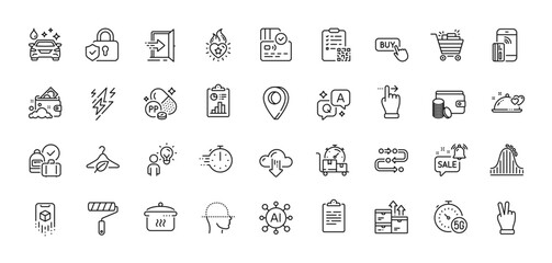 Boiling pan, Shopping cart and Qr code line icons pack. AI, Question and Answer, Map pin icons. Touchscreen gesture, Slow fashion, Launder money web icon. Vector