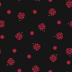 Cute Icon Ladybug Cartoon on Black Background. Vector