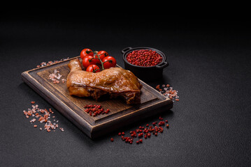 Delicious grilled chicken leg or quarter with salt and spices